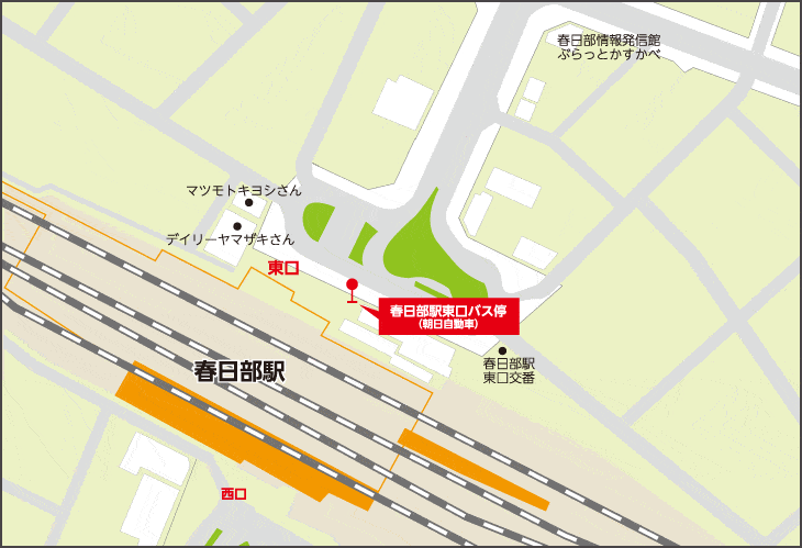 春日部駅東口バス停の案内地図