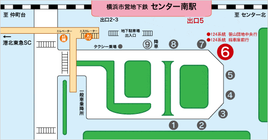 横浜市営地下鉄センター南駅前のバス乗り場案内図